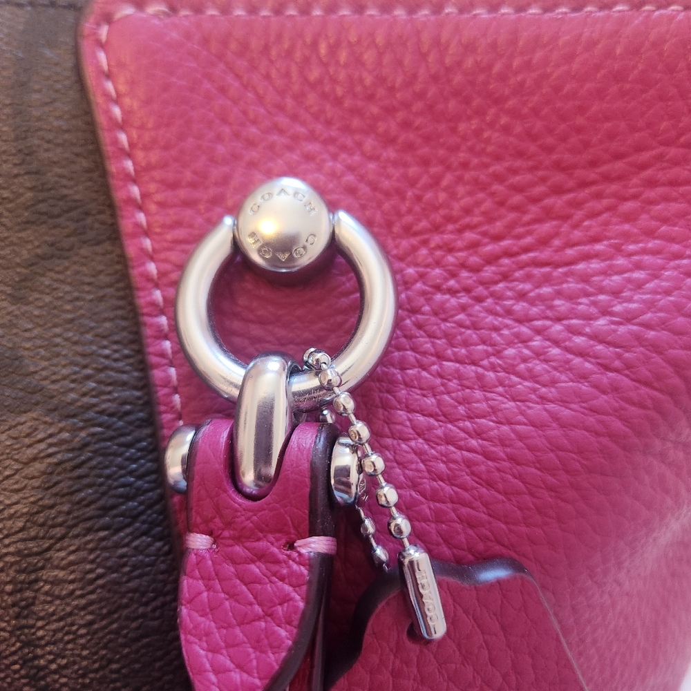 NWT Coach Kacey Satchel Signature Canvas Colorblock Brown Bright Violet - Picture 13 of 16